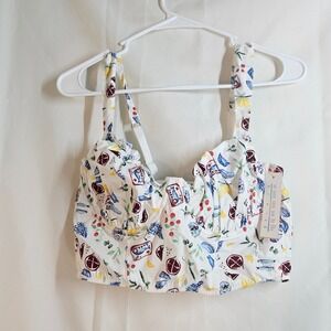 Calsie Bustier Crop Top Food Print Adjustable Straps White Size L‎